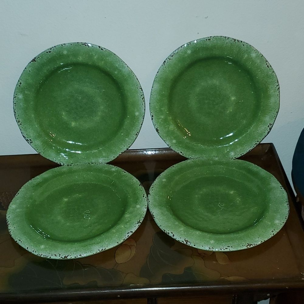 Pier 1 Carmelo Green Crackle Melamine Dinner Plate 11" Set of 4